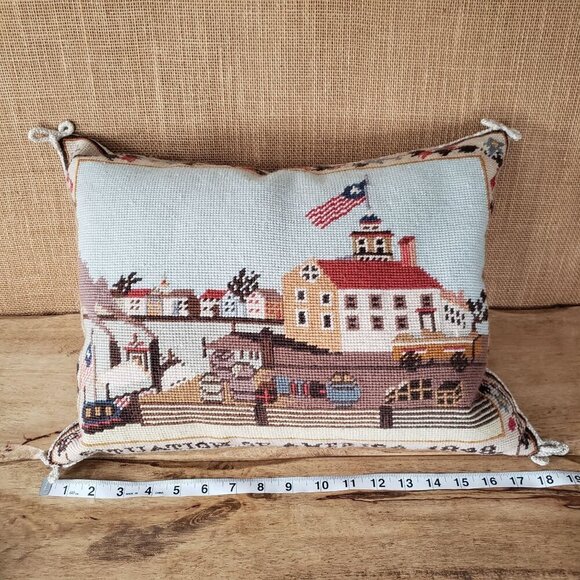 Vintage Katha Diddel 100% Wool 1848 American Mail Steamship Needlepoint Pillow - Picture 10 of 13